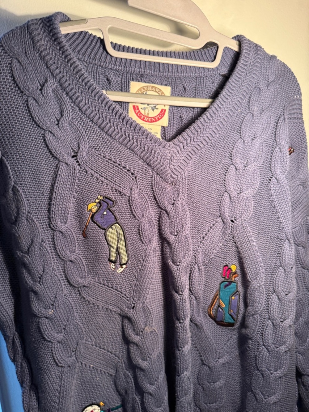 Vintage Style Lavender Cable Knit Sweater with Golf Embroideries